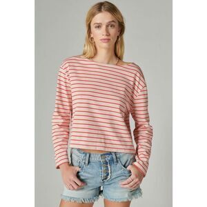 Lucky Brand Red & Pink Striped Boxy Fit Breton Long Sleeve Tee Size L